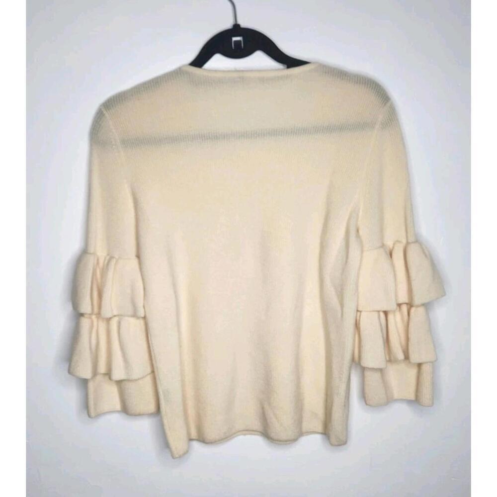 J. McLAUGHLIN Natural Italian Merino Wool Ribbed Ruffle Sleeve Sweater Womens S - Picture 5 of 7